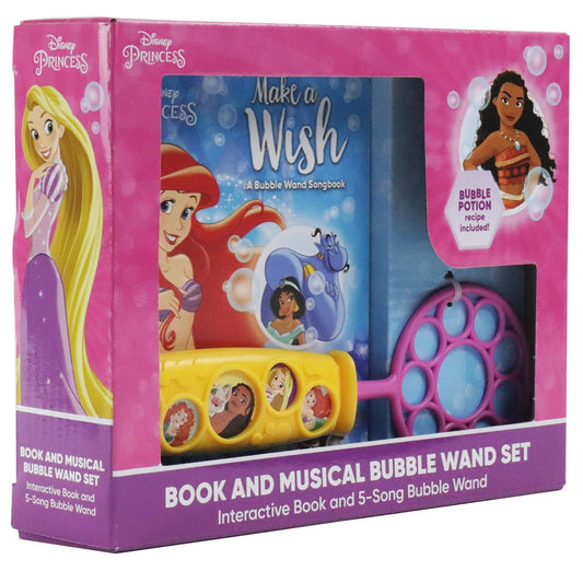 Disney Princess Ariel, Moana, and More! – Make a Wish - Bubble Wand Songbook - Toy Bubble Wand Plays 5 Songs