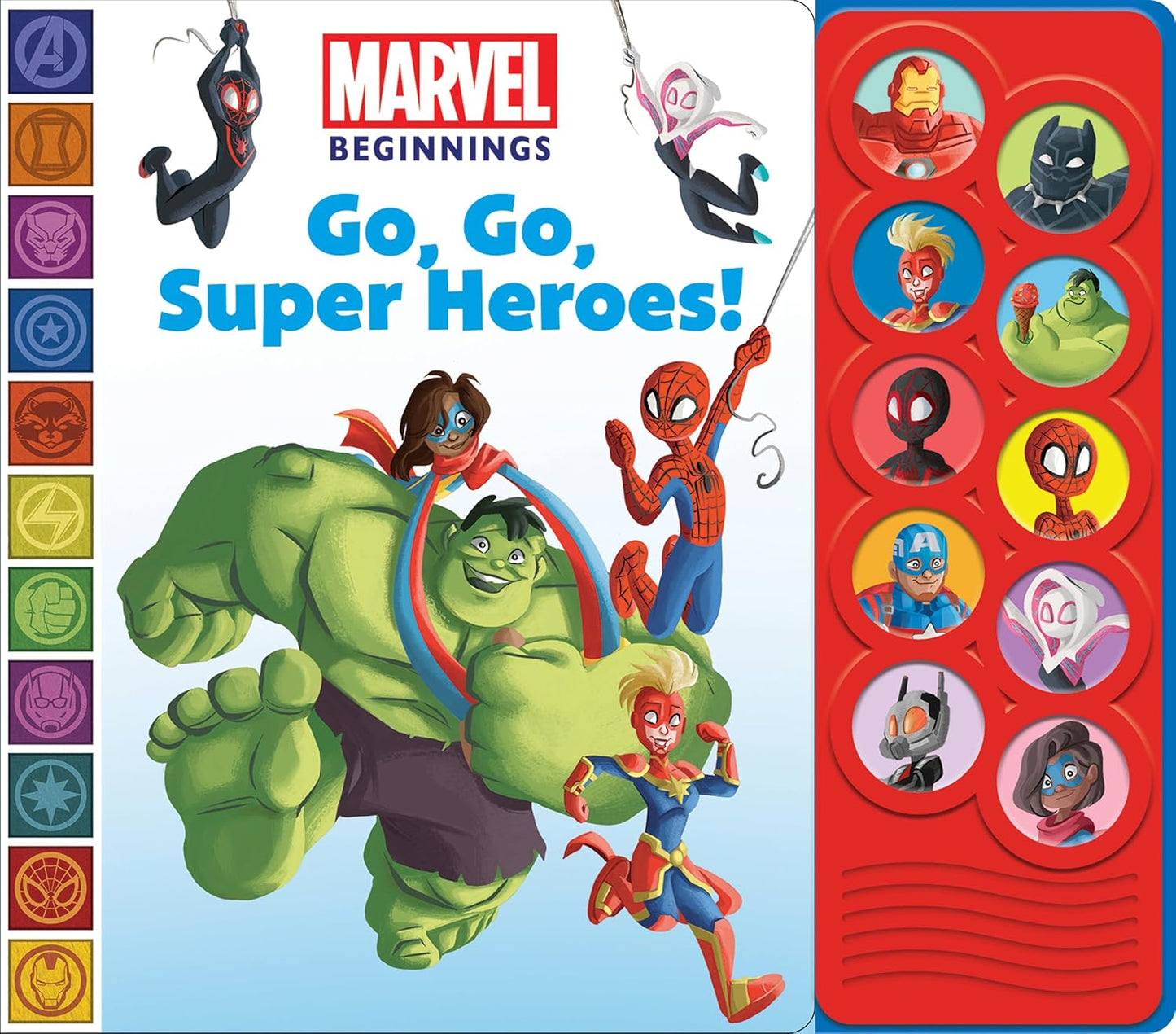 Marvel Beginnings Spider-man, Hulk, Capatian Marvel and More! - Go, Go, Super Heroes! 10-Button Sound Book