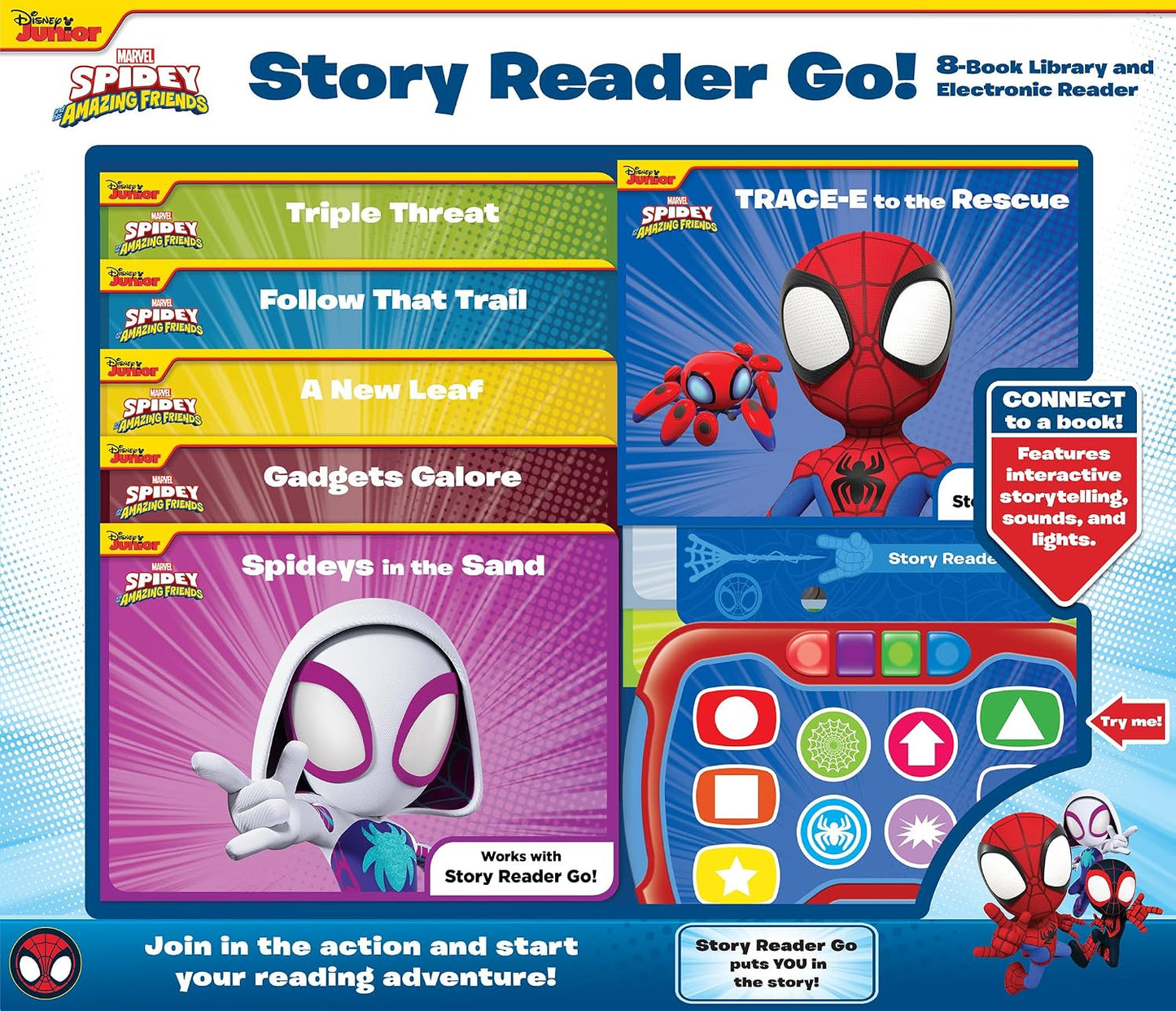 Spidey and His Amazing Friends Story Reader Go Electonic Reader and 8-Book Library